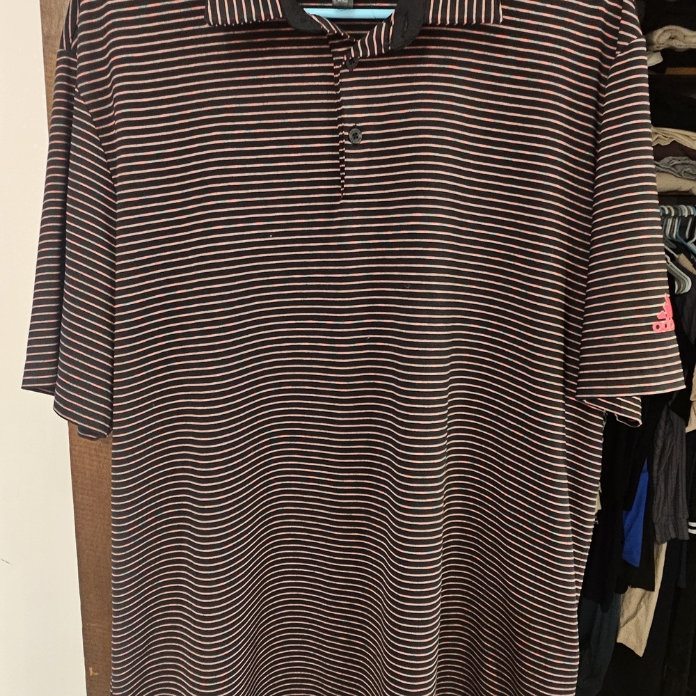 adidas Black and Red Striped Polo Shirt